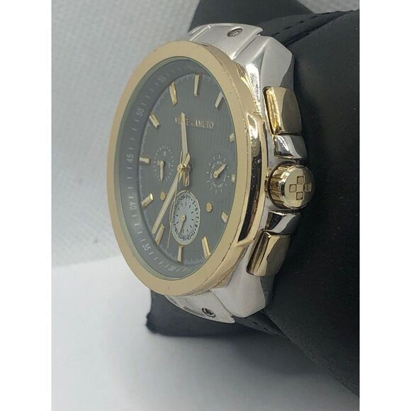 Vince Camuto Unisex Black Leather Analog Grey Dial Quartz Genuine Watch OP281 - Picture 2 of 9